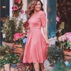 Gal Meets Glam Edith Fit & Flare Dusty Pink Dress Size 4